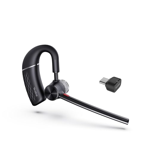 Yealink BH71 Lite Bluetooth Headset & USB Bluetooth Adapter,Wireless Earpiece with 4 Noise Cancelling Microphone,10H Talk Time,Adjustable Ear Hook