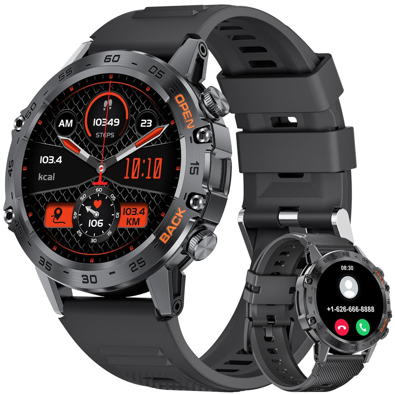 SUNKTA Smart Watches for Men(Answer/Calls),1.39 inch Touchscreen/5ATM Waterproof/120+ Sports Modes Fitness Watch with Heart Rate for Android/iOS Silicon Black