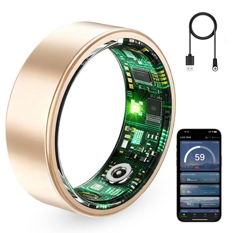 Smart Ring for Women & Men, Fitness Tracker Ring with Heart Rate Monitor, HRV, Sleep Tracking, No Subscription Fee, 10ATM Waterproof Activity Ring for iPhone & Android (Rose Gold, 13#) Rose Gold