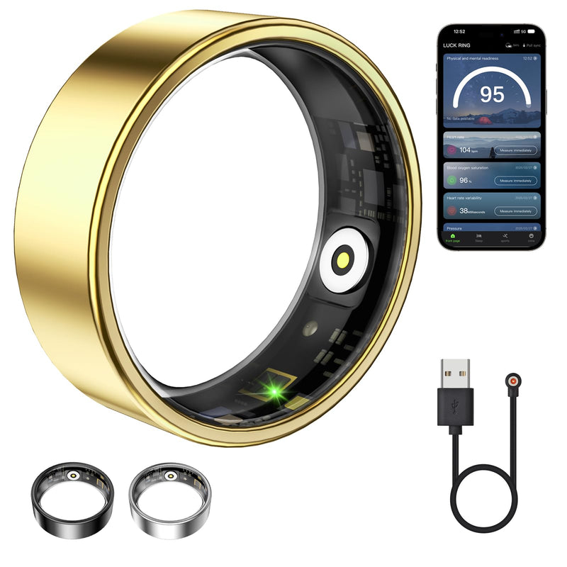 Smart Ring for Women & Men, Fitness Tracker with Heart Rate, Blood Oxygen, Sleep Monitoring, Long-Lasting Battery, IP68 Waterproof (Gold, 6)