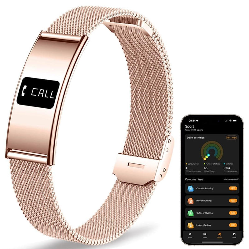 Ultrathin 5mm Smart Bracelet for Men Women Fitness Tracker with Heart Rate Blood Oxygen Sleep Monitor Multi Sport Modes Smart Watch Compatible with iOS Android (Rose Gold Mesh Belt B8) Rose Gold Mesh Belt B8