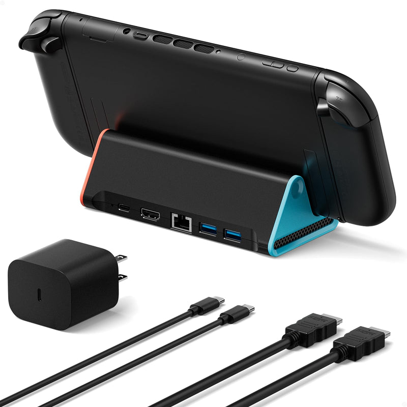 Switch 2 Dock, 4K@60Hz TV Docking Station with 60W Fast Charger & HDMI Cable, Gigabit Ethernet Port (1000Mbps), Portable Replacement Base for Switch 2 ONLY, Accessories Bundle for Nintendo Switch 2