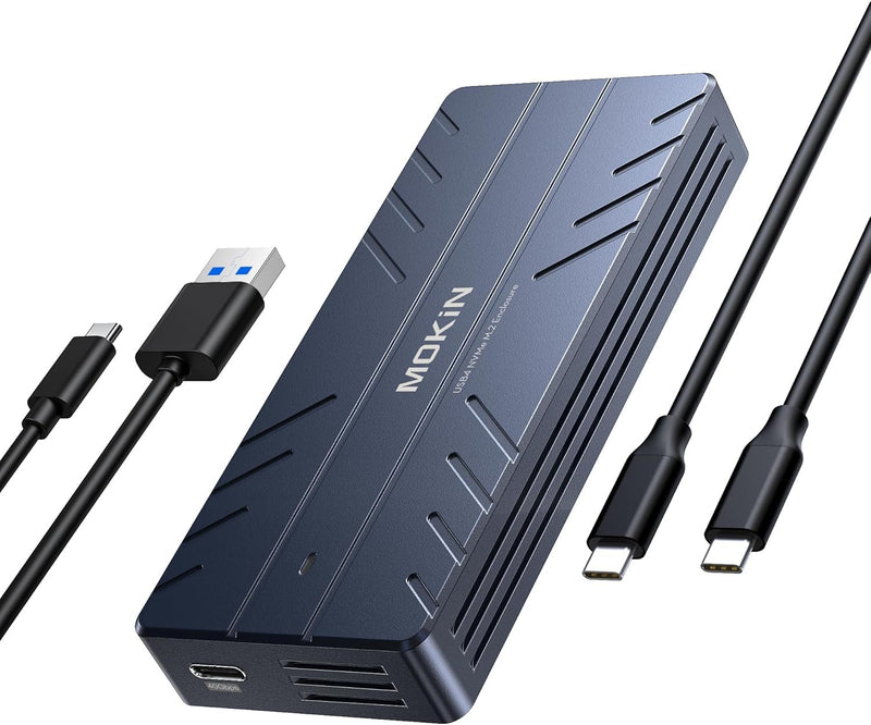 MOKiN 40Gbps M.2 NVMe SSD Enclosure, Thunderbolt for M1 Pro/Max Mac | Aluminum case with cooling fan M.2 External Adapter for Thunderbolt 3/4 USB4 supports M/B+M Key size 2280/2260/2242 Slate gray