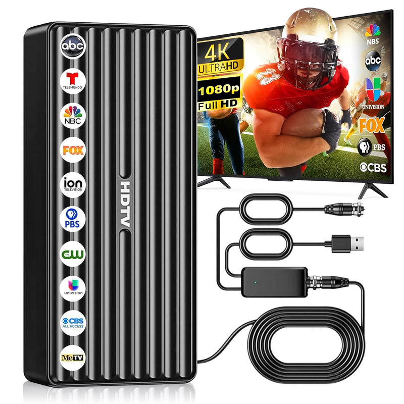 [AUSTRALIA] - TV Antenna for HD Smart TV Indoor,1000+ Miles Range Digital Outdoor TV Antenna for Free Local Channels, Supports 8K/4K/1080P,33ft Coax Cable Noir 