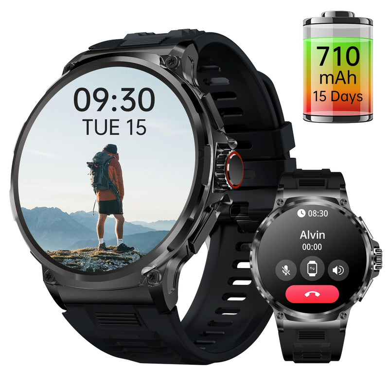Smart Watch for Men 1.85" Big Screen Sport Fitness Tracker (Black) | IP67 Waterproof, 710mAh Large Battery, Bluetooth Call, Heart Rate, Outdoor Step Tracker Watch Compatible for iPhone Android Black