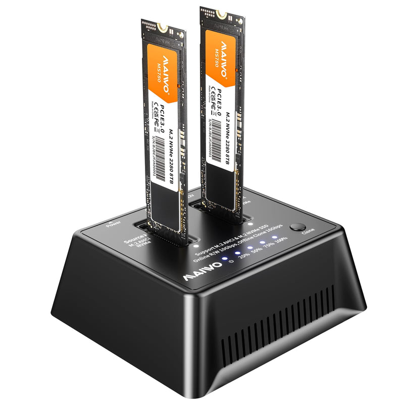 MAIWO Dual M.2 NVMe Cloner, 10Gbps USB 3.2 Gen 2 External SSD Docking Station for PC Laptop, Standalone Offline Duplicator Tool-Free for M-Key SSD 2230 2242 2260 2280 22110