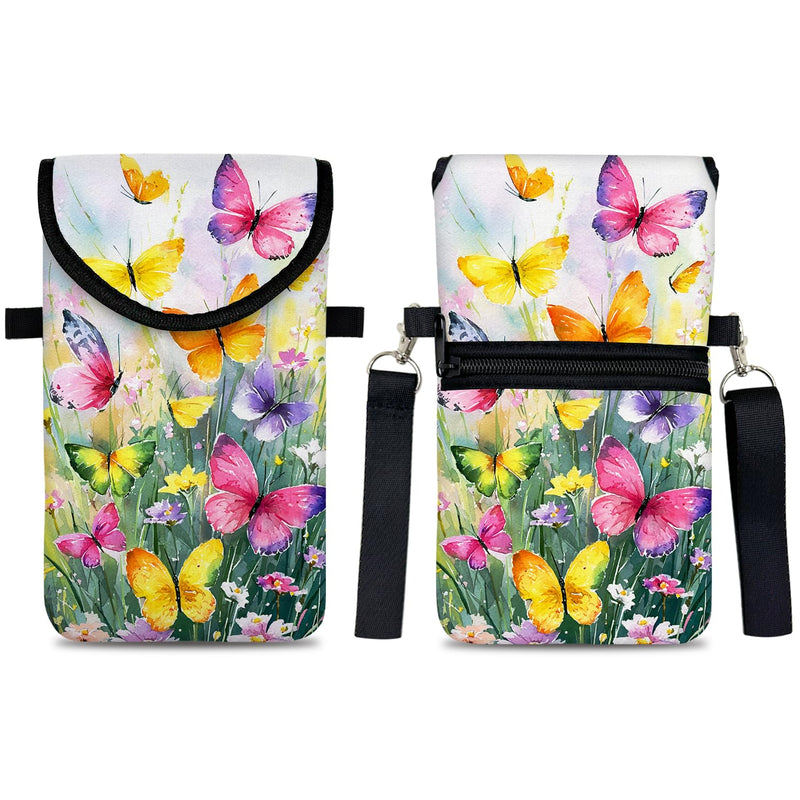 Neoprene Cell Phone Sleeve Pouch Case Bag with Crossbody Strap Neck Lanyard for Women 7.5 X 4.3 in Flower Butterfly Flower Butterfly 1