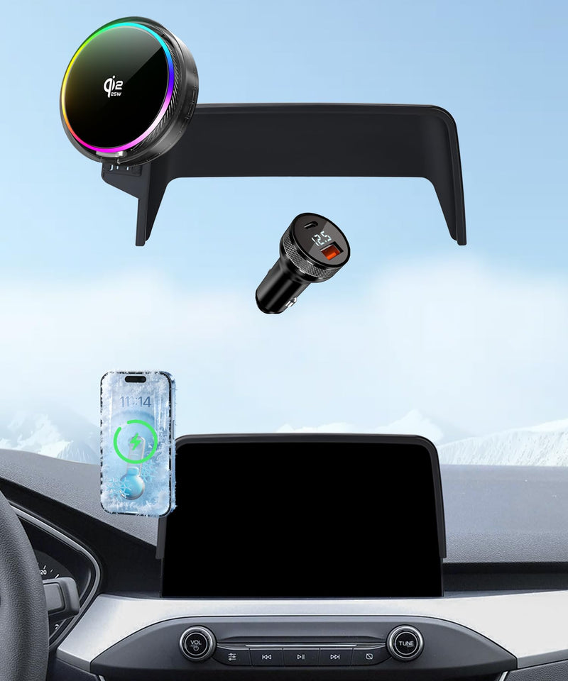 25W Car Mount Charger for Ford Escape 2020-2026 8-Inch Screen | 2020-2026 Ford Escape Qi2.2 25W MagSafe Fast Charging Cell Phone Holder Accessories,with Cooling Fan＆54W Fast Adapter Magsafe+Qi2 25W Fast Charging for 2020-2026 Ford Escape(8 Inch)