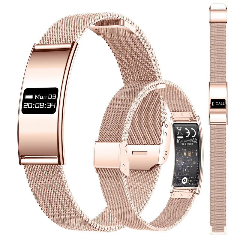 Smart Bragelet Health &-Fitness-Tracker with Stress Management, Workout Intensity, Sleep Tracking, 24/7 Heart Rate and More, Midnight Black/Rose Gold (Mesh Gold) Mesh Gold