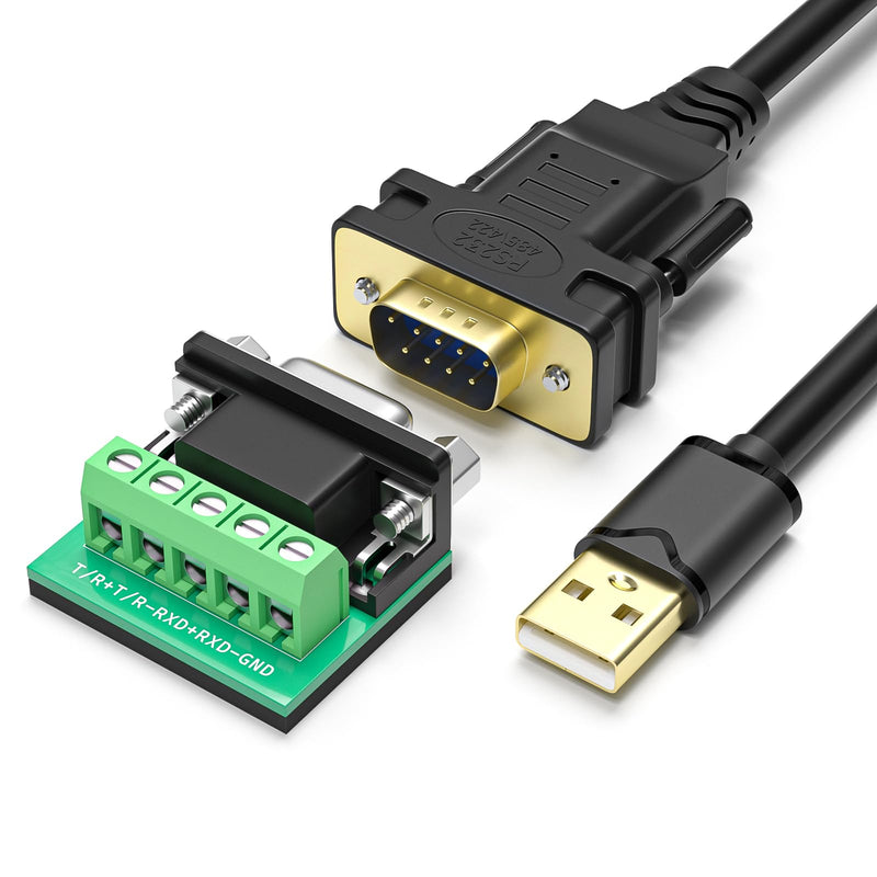 USB to RS232 RS485 RS422 Converter, USB 2.0 to Serial Adapter Cable with FT232RL Chip, DB9 Male to USB-A for Industrial Communication, POS, CNC, PLC, Windows, Mac, Linux（6FT）
