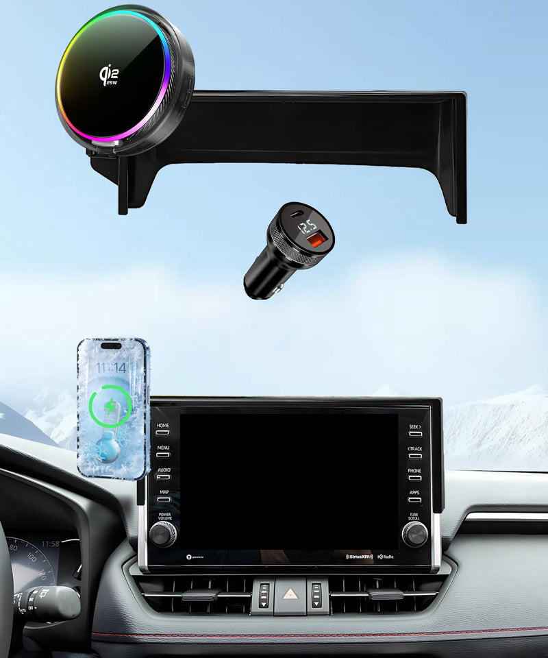 25W Car Mount Charger for Toyota RAV4 2022 9-Inch Screen | 2022 Toyota RAV4 Qi2.2 25W MagSafe Fast Charging Cell Phone Holder Accessories,with Cooling Fan＆54W Fast Adapter for 2022 Toyota RAV4(9 Inch)