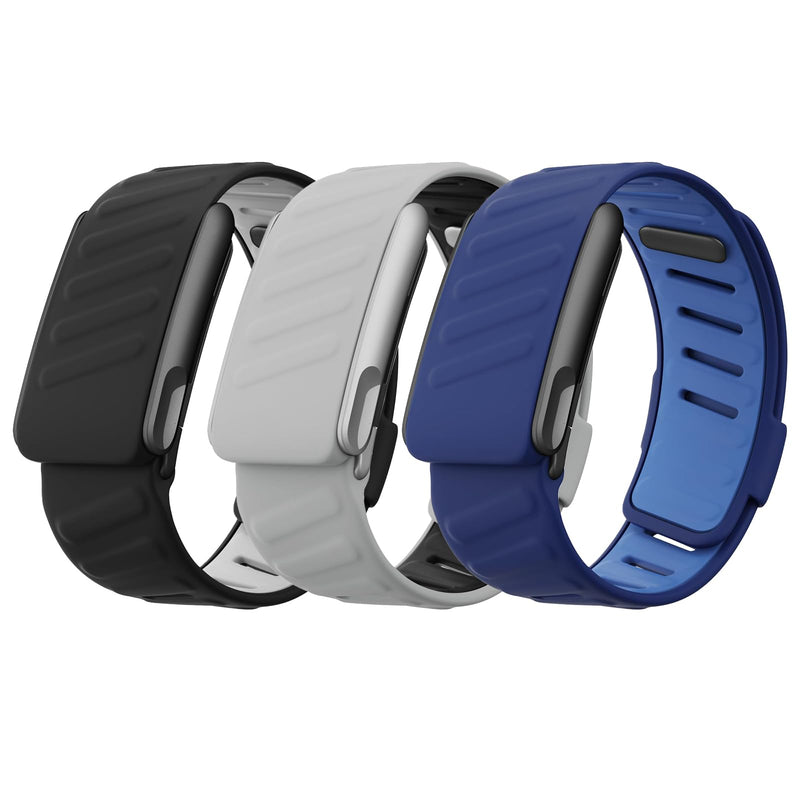 3 Pack Silicone SportFlex Bands Compatible with WHOOP 5.0/MG Band for Men Women - Soft, Breathable & Comfortable, Adjustable Waterproof Replacement Wristbands Straps- Not Compatible with Gen 4 Black Gray/Dark Blue Light Blue/Gray Black For Whoop Mg