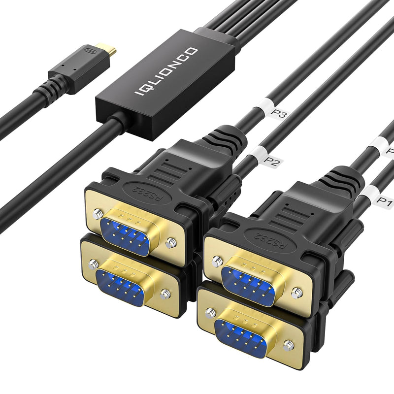 Type-C to 4 Ports RS232 Serial Adapter Cable Converter with FTDI Chip,USB-C to 4X DB9 9-Pin Serial Cable for Windows, Linux, Mac, POS, Router（5FT） C-4DB9