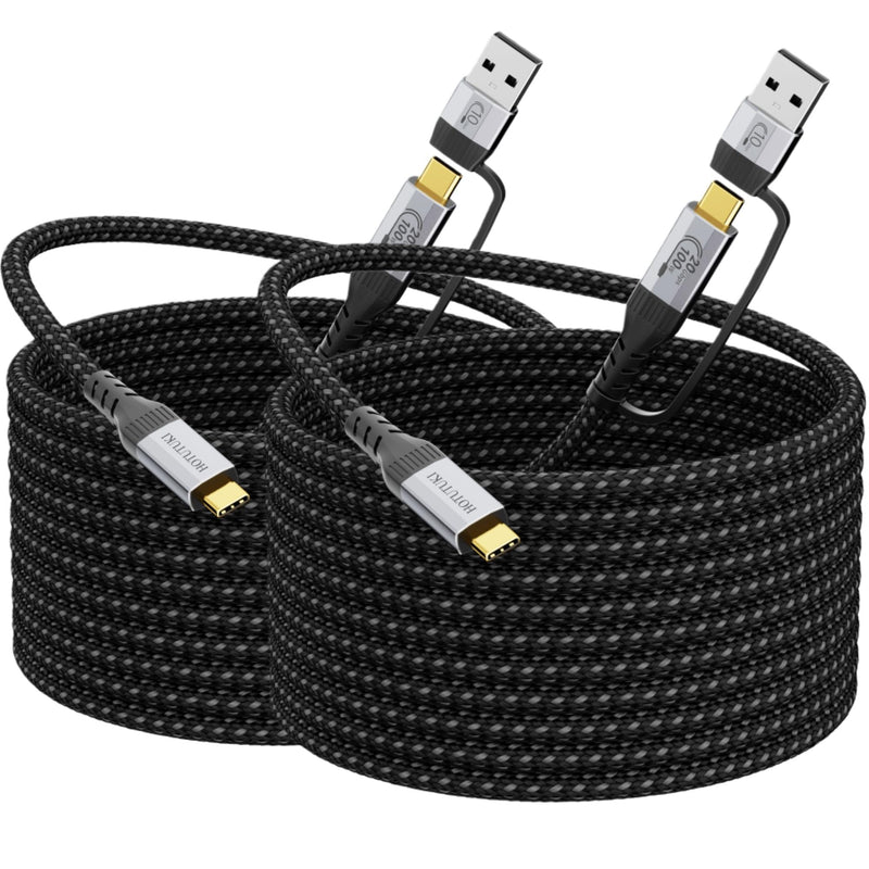 Long USB Cables 2PACK（16.5FT+16.5FT） USB a to USB c Cable Multi Functional 2in1,20Gbps High Speed Data Transfer,4K@60Hz UHD Video 5A/100W Fast Charge Cord 16.5FT/5M+16.5FT/5M