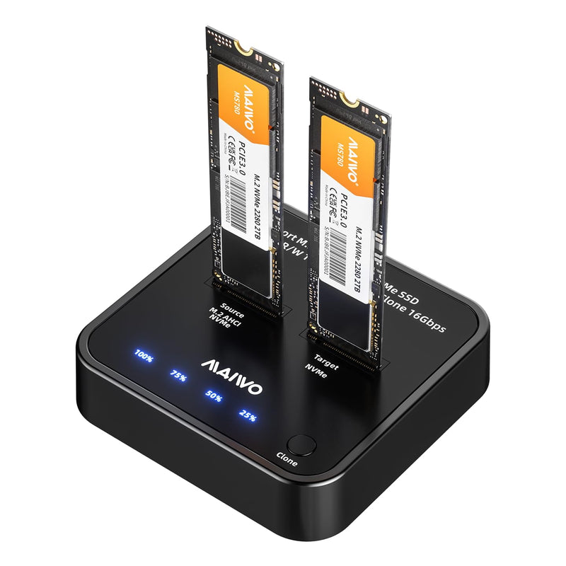 MAIWO M.2 NVMe SSD Cloner Duplicator, USB3.2 Gen2 16Gbps Clone Speed, Dual Bay Hard Drive Docking Station Reader Copier for PCIe NVMe M-Key SSD with UASP, 5V 3A Power, Access Two SSDs Simultaneously