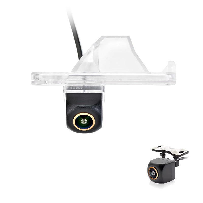 AHD 1080P/CVBS Car Rear View Fisheye Lens License Plate Camera with RCA Cable & Vehicle Camera for Hyundai Santa Fe/ ix45/ Maxcruz/KIA Carens RP MK3/KIA Rondo RP & HD Backup Golden Camera