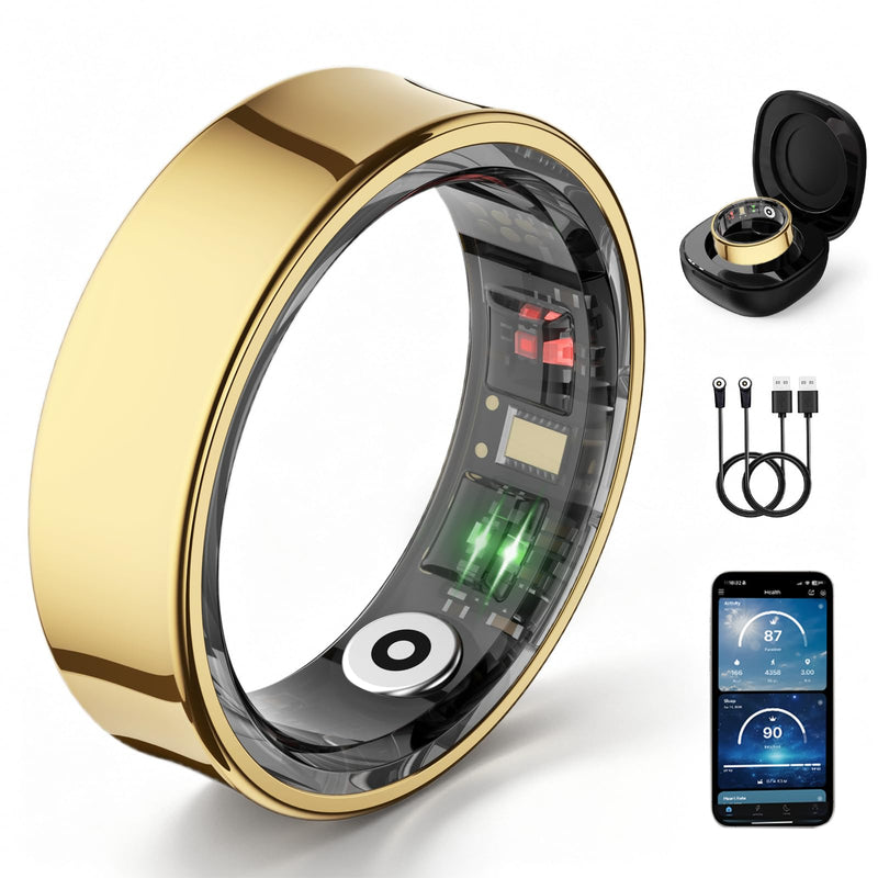 Smart Ring for Women & Men, Slim Fitness & Health Tracker, IP68 (Gold, #9) | 24/7 health tracking, Sports Tracking, Skin temperature, Sleep, Heart rate, SpO₂, HRV, IP68 Waterproof & No Subscription Gold