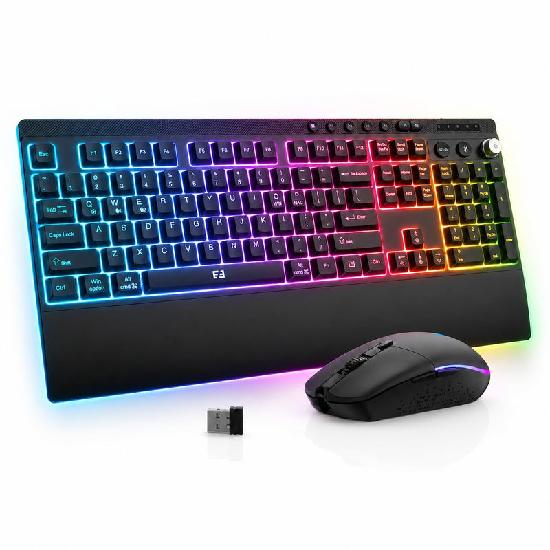 seenda Wireless Gaming Keyboard and Mouse, RGB Backlit & Web Customizable | Multi-Device Connection, Programmable, Full Size Rechargeable Keyboard with Wrist Rest & 7200 DPI Mouse for PC/Mac/Laptop Black