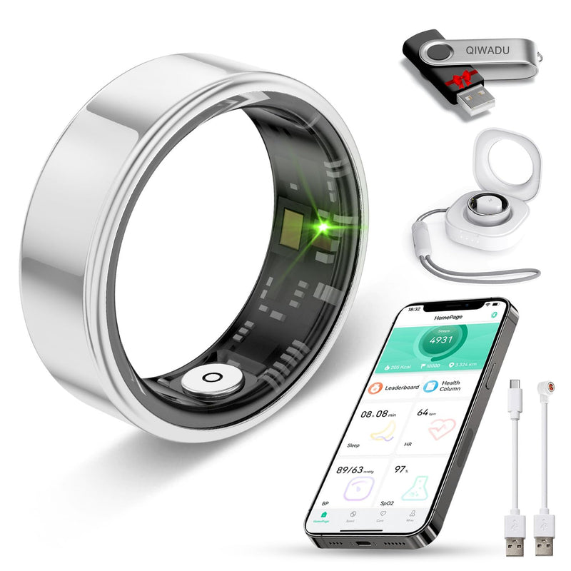 Smart Ring for Women Men Health Tracker - IP68 Waterproof Fitness Ring with Heart Rate/Blood Oxygen/Blood Pressure/Sleep Tracker/Step/Calories for iOS and Android,No Subscription Fee,Silver 8