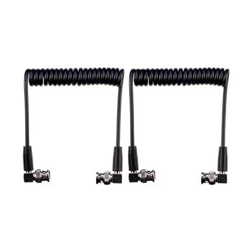 Wooden Camera Coiled BNC to BNC Cable, 10" Resting to 20" Extended, Right-Angle Connectors, HD, SDI, for Wireless Systems and On-Board Monitors (2) 2