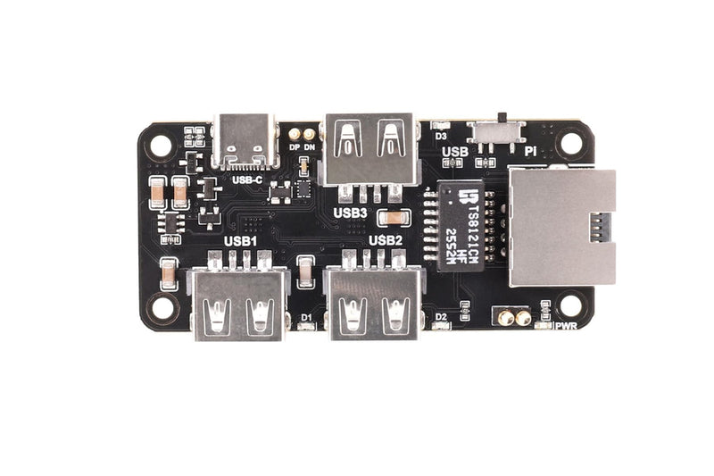 Fits Raspberry Pi USB Hub Ethernet HAT, 3-Port USB 2.0 Expansion Board with RJ45 10/100Mbps LAN Adapter, Type-C Power/PC Connection, USB Upstream Slide Switch, Status LEDs, for Raspberry Pi Series