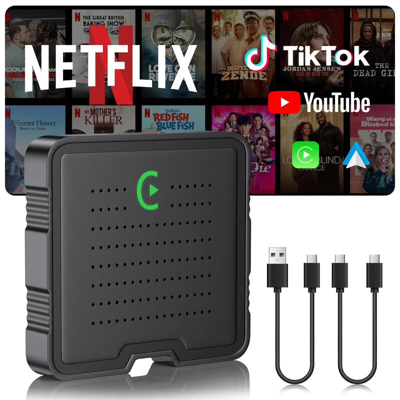 2-in-1 Wireless CarPlay Adapter for Streaming Netflix/YouTube/TikTok/TF Card, 2025 Magic Video AI Box & Android Auto Dongle, Plug & Play, Fit with iPhone 8+/iOS10+/Android 11+