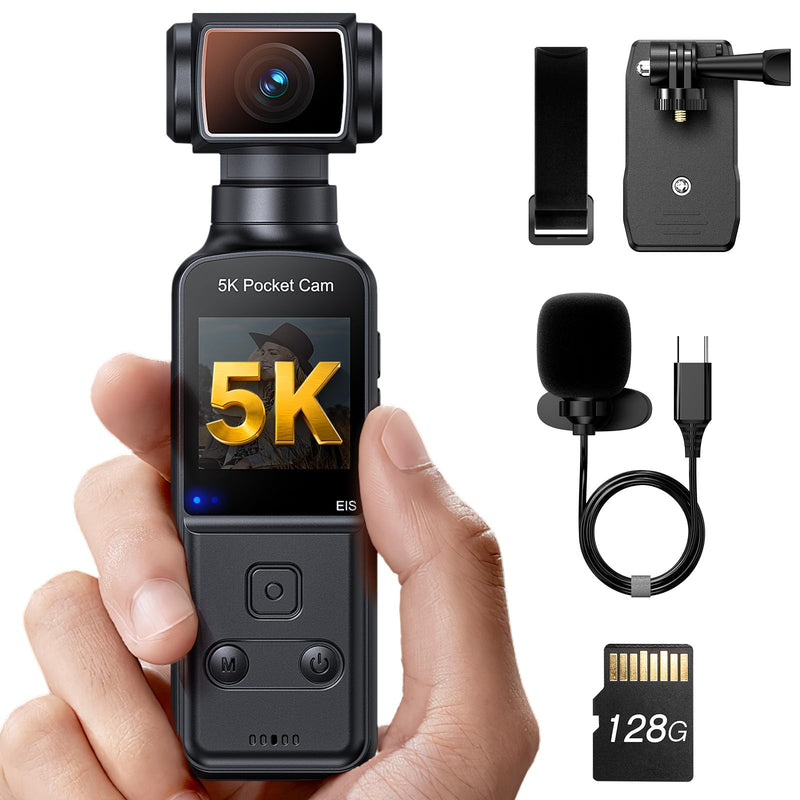 5K Body Camera with Audio, 270° Rotating Lens, External Mic, and EIS Stabilization – 4K/60FPS Z14 Vlogging Camera for Daily Recording and Personal Record (Black) Black