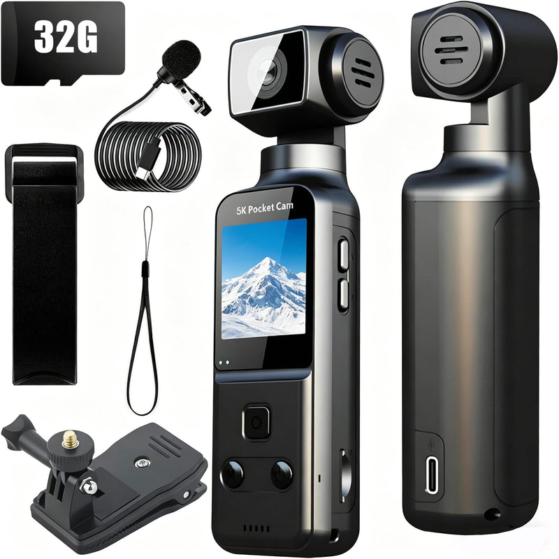 5K Vlogging Camera, Portable Live Streaming Camera, 270 Rotating Video Camera with 1.33 Inch CMOS, Anti-Shake, Suitable for Video Blogging, Daily Recording & Live Broadcast
