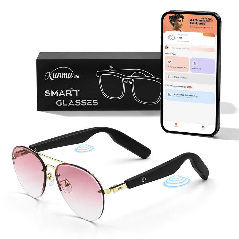 Smart Glasses, Bluetooth Open-Ear Music Calls, Polarized UV400 Sunglasses | Touch Control, Voice Assistant, 145 Languages Real-Time Translation, Sunglasses for Business Meetings, Travel & Daily Use