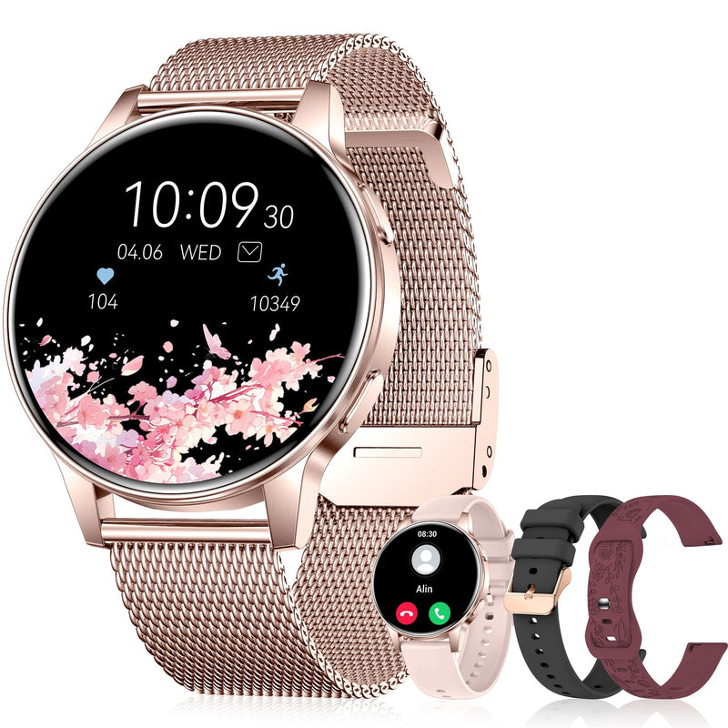 Smart Watch for Women, 1.27" Fitness Watch with Bluetooth Make & Answer Calls,24H Heart Rate/SpO2/Sleep Monitor,120+ Sport Modes IP68 Fitness Tracker Compatible with iOS & Android (4 Straps)