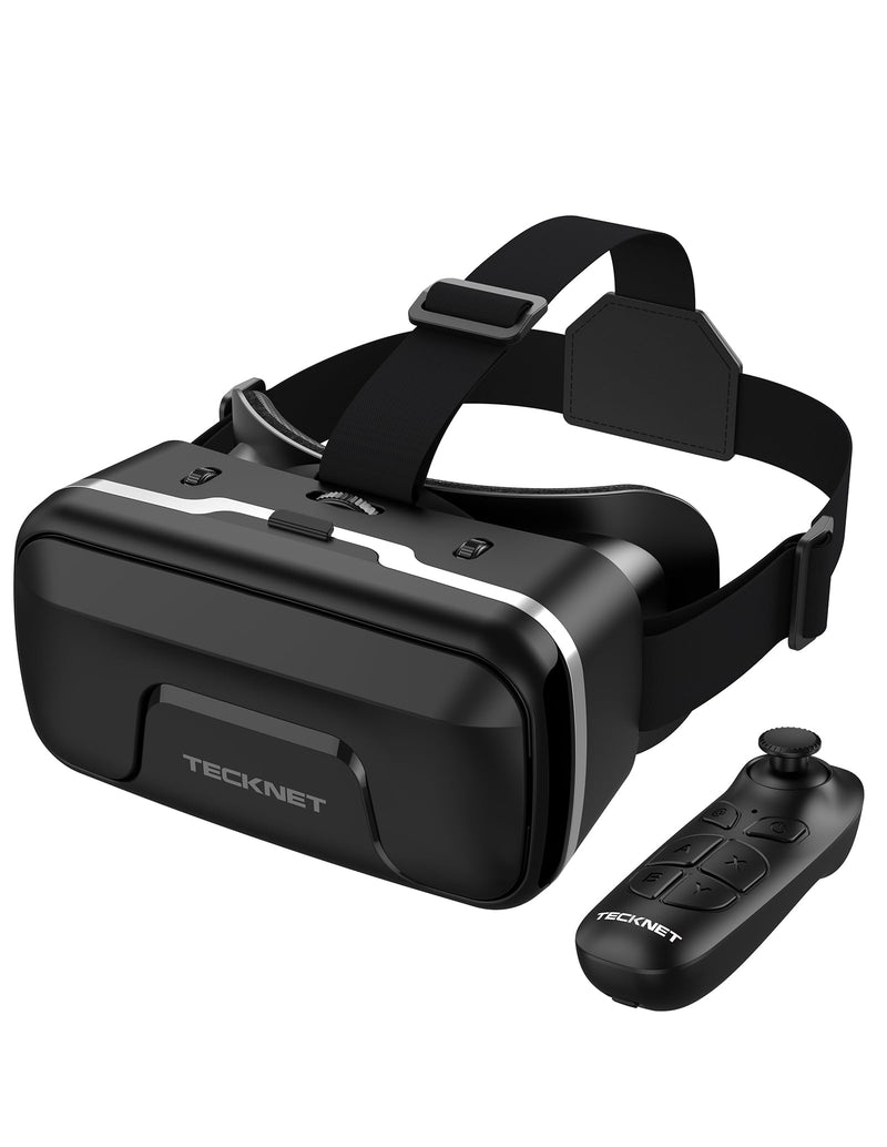TECKNET VR Headset for Phone with Bluetooth Controller, 4.7-7.2" VR Headsets with HD 110°FOV Anti-Blue Light Lenses & Adjustable Gears, 3D VR Headset for Kids Compatible iPhone Samsung Android Black