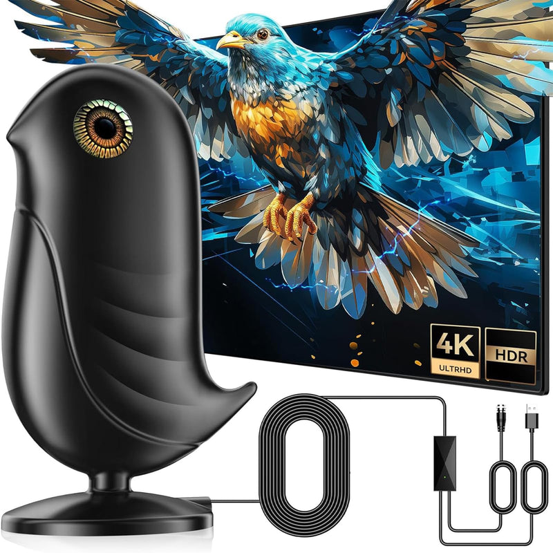 [AUSTRALIA] - Digital TV Antenna Indoor,1200+ Miles Long Range HD Antenna for Smart TV and Older TV's,with Smart Chip Indoor for Local Channels,Supports 4K 1080P HD with Amplifier Signal Booster and 18ft Cable BLACK Compact 