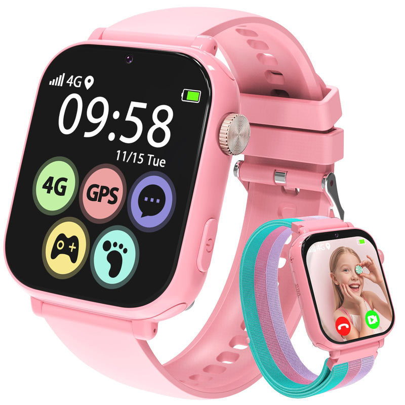 Smart Watch for kids-4g GPS Kid Phone Watch Call and Voice Text | Game Camera Pedometer Alarm Clock-Kids Watches for Girls Boys 4-12 Age Gifts Pink