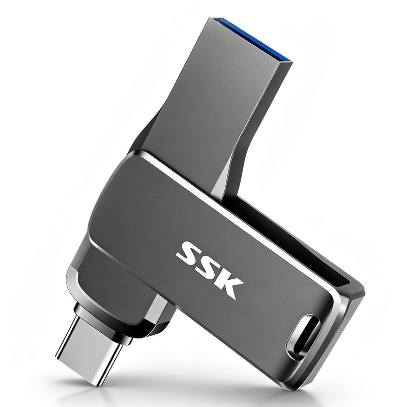 SSK 128GB Flash Drive up to 450MB/s Thumb Drive USB C+A 3.2 Memory Stick | Support OTG,Dual Connection,USB Keychain,1GB in 2.3s,2 in 1 Pendrive for iPhone 15/16/17/Android/Laptop,Zinc Alloy Keyhole