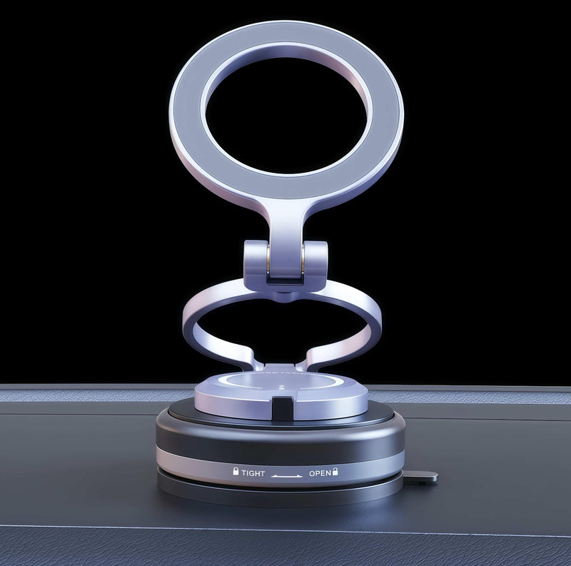 RamboN Foldable Magnetic Car Phone Holder | Vacuum Suction Cup, Rotatable and Liftable, Heat Resistant Metal Alloy