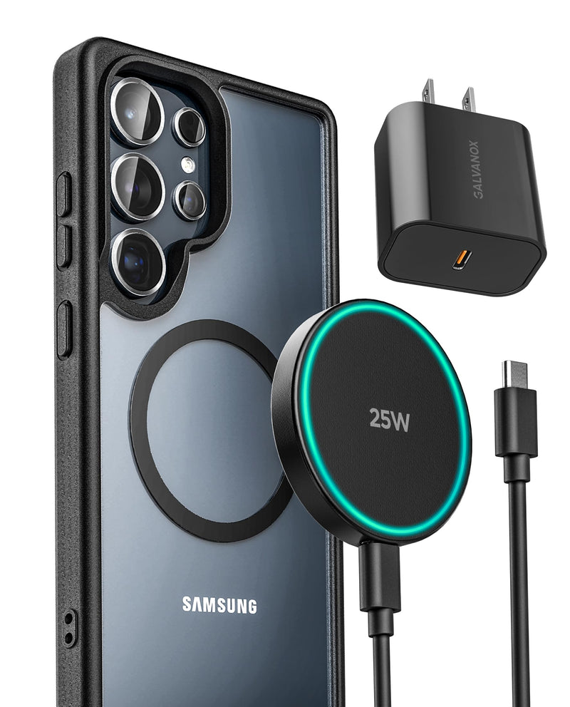 Galvanox Magnetic Wireless Charger for Samsung, 25W Fast Charging Pad with 30W PPS USB-C Wall Adapter, Removable USB-C Cable, LED Charging Indicator, Compatible with Galaxy S Series (10, Feet) 10 FT