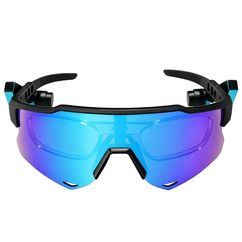 Bluetooth Cycling Glasses, Open-Ear Audio Sunglasses with Wind-Reducing Mic for Cycling, Running, Driving Nebula Blue