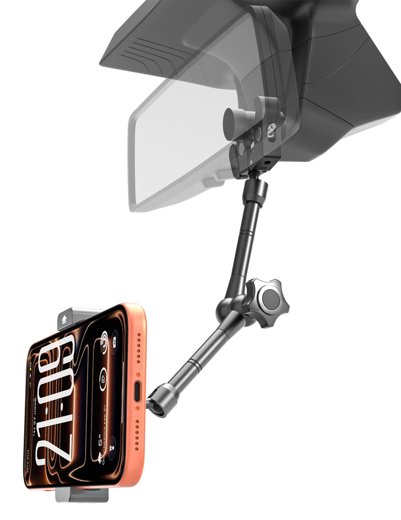 Charchendo Pro Zinc Alloy Rearview Mirror Car/Truck Phone Mount 4-7" | Rock-Solid Anti-Sag Design, Heavy Duty Metal Arm, 360° Rotatable, Mounts On Offroad Trucks, Cars. Fits 4-7" Phones