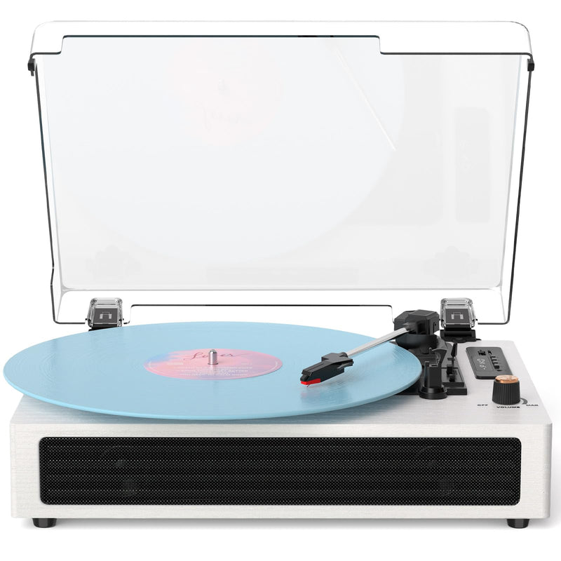 Vinyl Record Player Bluetooth Turntable, 3-Speed Retro Vinyl Player with Built-in Speakers,AUX in, Auto Stop,USB Recording, Belt-Drive LP Player White