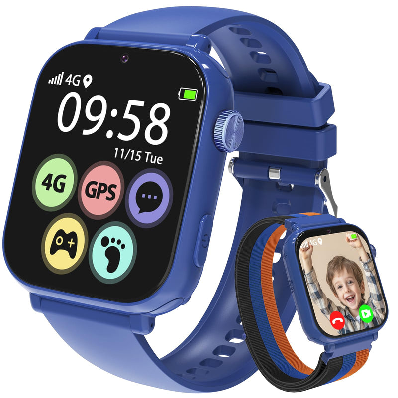 Smart Watch for kids-4g GPS Kids Phone Watch | Game Camera Pedometer Alarm Clock-Kids Watches for Girls Boys 4-12 Age Gifts Blue