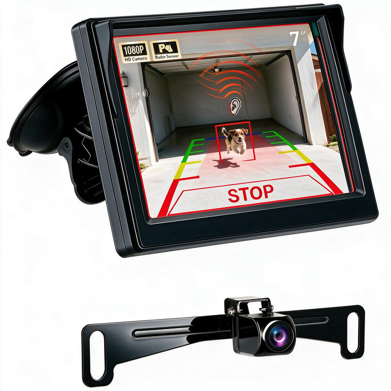 7 Inch Alarm Sensor AHD Backup Camera with Monitor Rear View Reverse Camera Universal for Pickup Truck Car SUV 170 Degree Perfect Angle Night Vision IP69 Waterproof ALD7C