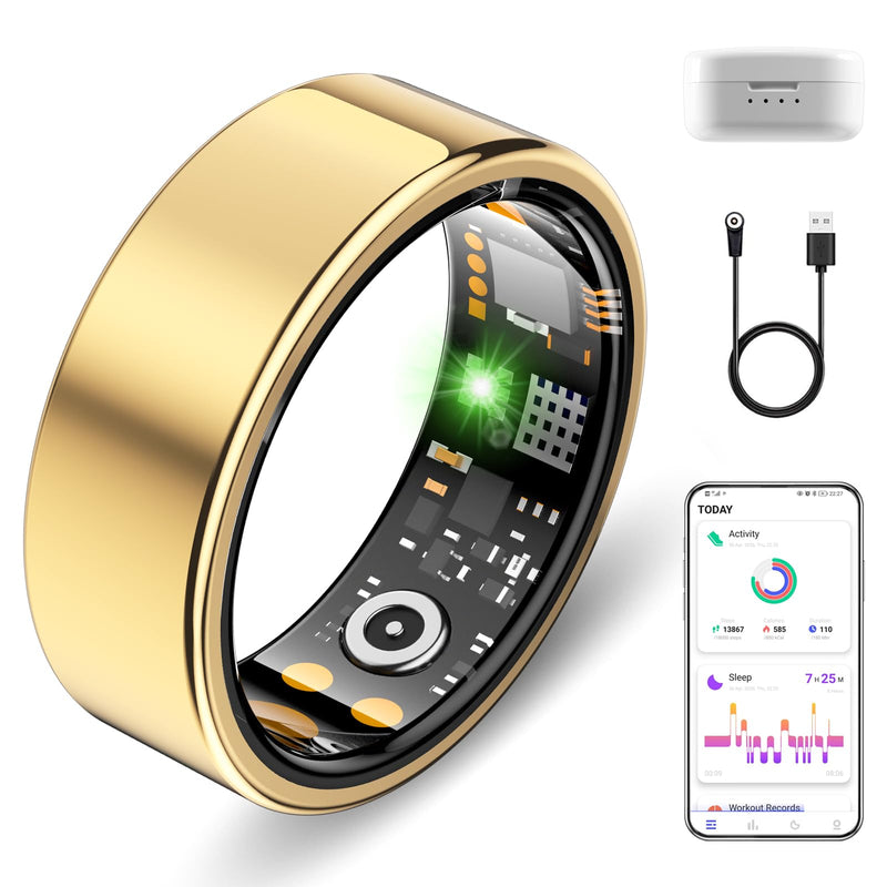 Smart Ring for Women Men, Sleep Activity Health Tracking Ring, Gold 8 | Fitness Ring for Slim Lightweight Comfortable, Waterproof Scratch Resistan, Up to 5 Days of Battery Life, No Subscription Fee 8#