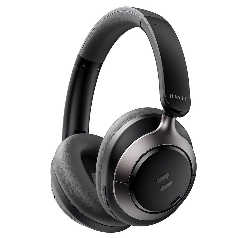 havit Hybrid ANC Wireless Headphones, Over Ear Bluetooth Headphones with Hi-Res Audio, Spatial Sound, 80H Battery, 5-Mic ENC Calls, Metal-Accent Foldable Design