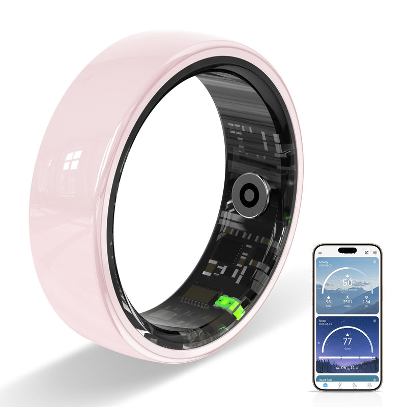 Ceramic Smart Ring for Women, Pink Fitness & Sleep Tracker, #8 | 24/7 Health Tracking with Heart Rate, Blood Oxygen, HRV & Sleep Monitoring. Ceramic Design, 5ATM Waterproof, No Subscription 8(0.72in)