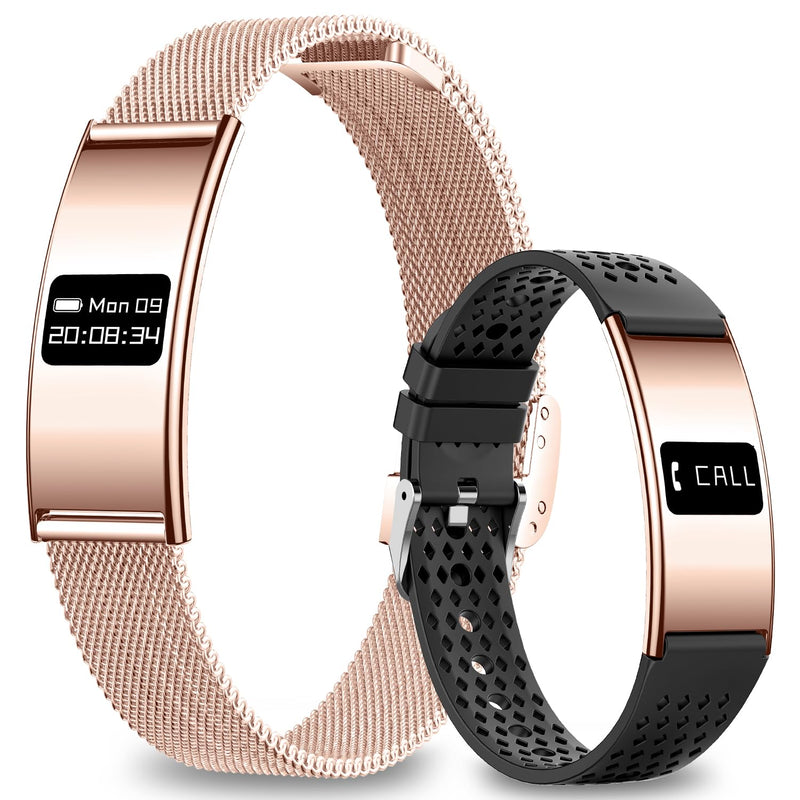 Efolen Smart Bracelet for Women Men, Activity Fitness Tracker, Smart Wristband with Heart Rate/Blood Oxygen/Sleep Monitor/Pedometer, IPX8 Waterproof Slim Smart Watch for Android iPhone, 2 Bands, Gold