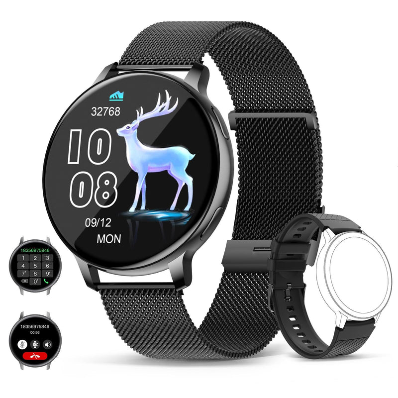 Smart Watch for Women, Elegant Smartwatch with 2 Bands (Black) | Elegant women smartwatch with 2 bands. Supports Bluetooth calling, notifications and real-time health fitness tracking.