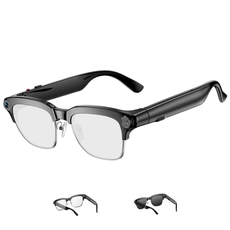 TOOBUR AI Smart Glasses with 8MP Camera, 1080P Anti-Shake HD Video, 2 Pairs of len, Real-Time Translation & Voice Assistant, Bluetooth Calls & Open-Ear Audio for Vlogging, Travel & Meetings