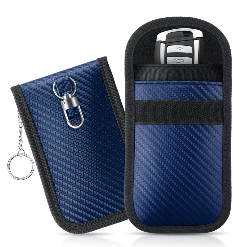 JUSTTOP 2PCS Faraday Pouch for Car Keys, Faraday Key Fob Protector, 3.15"X5.12" Double-Layer Carbon Fiber Material Anti-Theft Faraday Bag | Car RFID Signal Blocking Holder(Blue) Small-Blue