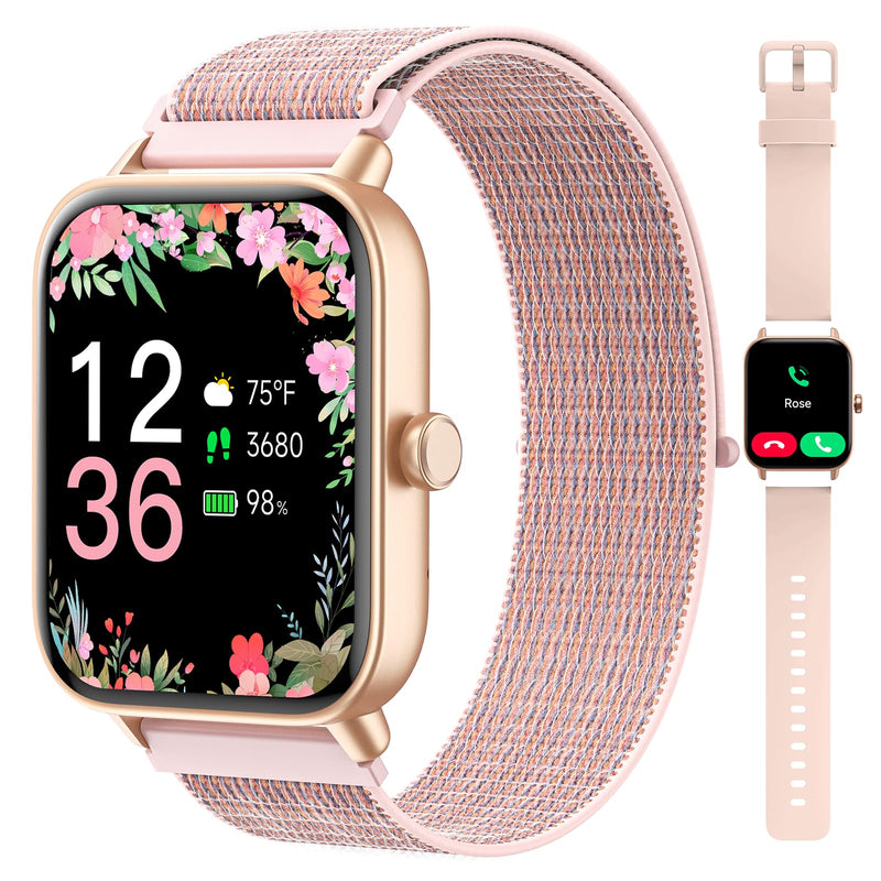 Smart Watches for Women, 1.85" Alexa Fitness Trackers with Call & SMS, Heart Rate, SpO2, Stress & Sleep Monitor, IP68 Waterproof Smartwatch for Android iPhone Samsung etc., 100+ Sports Modes, 2 Bands Blush Pink
