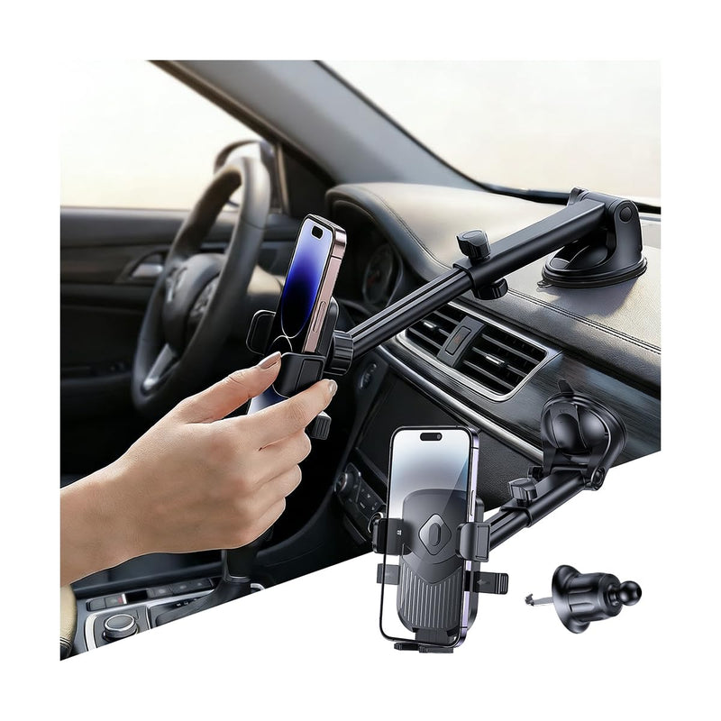 Mandark Car Phone Holder, 360 Degree Rotation Suction Cup Dashboard Vent Mobile Phone Mount Cradle, Auto Interior Dash Windshield Cellphone Stand, Suitable for Most Smartphones (Black) Black